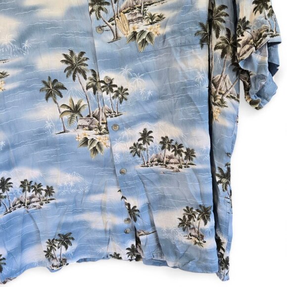 Cambria Moda Mens Hawaiian Shirt Blue Palm Tree Print Button Front XXL - Picture 5 of 9